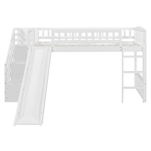English Elm Stairway Twin Loft Bed with Storage Staircase Slide and Guardrails for Kids White LT000515AAK-2