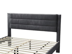 English Elm Luxury Corduroy Upholstered Queen Bed with Horizontal Channel Tufted Headboard and Storage Drawer Charcoal 62 L x 24 W x 10 H B011P238964