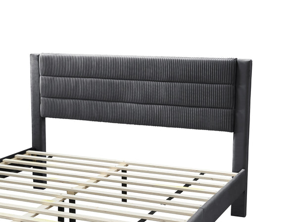 English Elm Luxury Corduroy Upholstered Queen Bed with Horizontal Channel Tufted Headboard and Storage Drawer Charcoal 62 L x 24 W x 10 H B011P238964