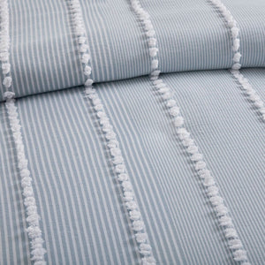 English Elm 3-piece Cotton Yarn Dyed Duvet Cover Set with Jacquard Pompom Stripe Bedding Blue B035P482896