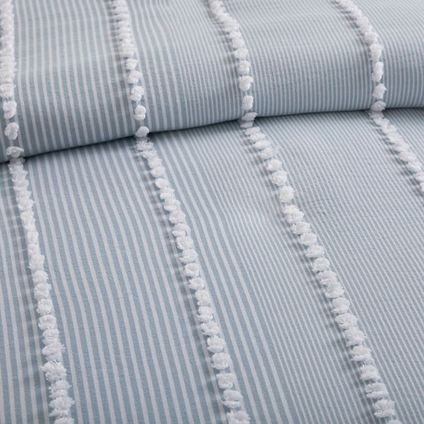 English Elm 3-piece Cotton Yarn Dyed Duvet Cover Set with Jacquard Pompom Stripe Bedding Blue B035P482896