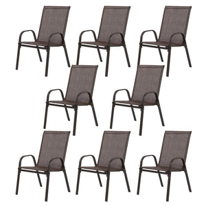 English Elm 8 Piece High Back Outdoor Patio Chairs Stackable Steel Frame Breathable Mesh Seating Set Brown W640P417202