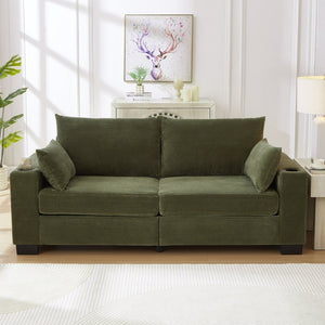 English Elm 78"corduroy Plush Three Seat Sofa with Usb Ports Cup Holders Deep Cushions Apartment Green W3705P455917
