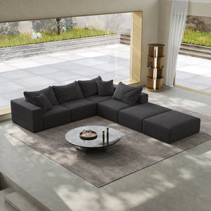 English Elm Oversized sponge cloud sofa modular 162" L-shaped sectional with chenille upholstery and 6 pillows, no-assembly comfort Grey W834S00391