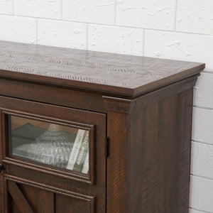 English Elm 2 Door Farmhouse Entertainment Console with Built-in Electric Fireplace Barn Style Espresso W2275S00041