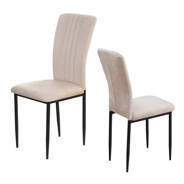 English Elm Dining Chair Set of 4 Velvet Upholstered Curved Back with Powder Coated Metal Legs Beige W3851P407823