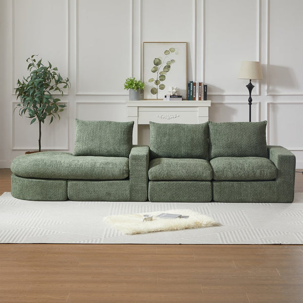 English Elm 99-Inch Chenille Cloud Curved Sectional Sofa - L-Shaped, No Assembly, Deep Seats & Neck Pillows Included W834S00479