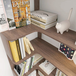 English Elm 90cm Five Tier L Shaped Corner Bookcase Open Wood Shelving for Home Office or Living Room W2899P444159