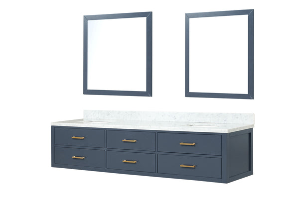 English Elm Blue Double Bath Vanity Set With Carrara Marble Top & Matching Mirrors - Elegant Storage Solution B2731S01589
