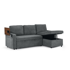 English Elm Modern Chenille Pull-Out Bed Sofa With Table, Led Lights, Usb Ports & Cup Holders - Gray Cozy Comfort W1413S00096
