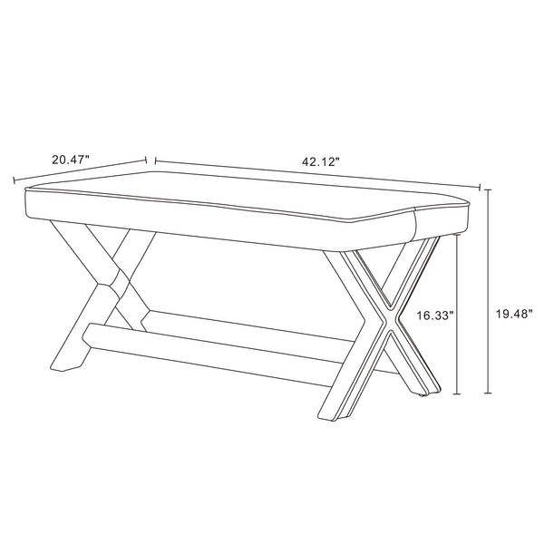English Elm Abigail Velvet Accent Bench In Gray – Luxurious Upholstered Seating With X-Crossed Legs, Fully Assembled B365P398208