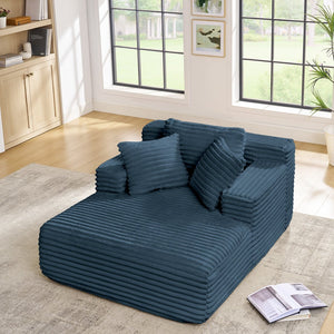 English Elm Living Compressed Chaise Lounge Foam Sofa Bed - Fluffy Corduroy Cloud Couch, Deep Seat, No Frame, Blue W1413P298042