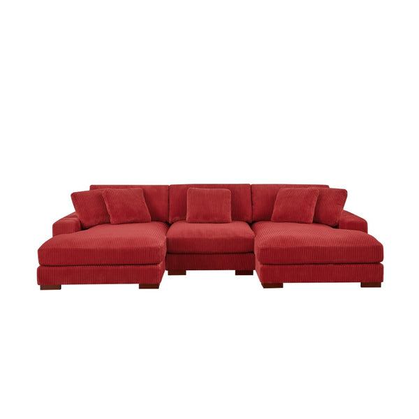 English Elm Large Corduroy Double Chaise Sectional Sofa with Lumbar Support for Spacious Living Rooms Red B2748S00021