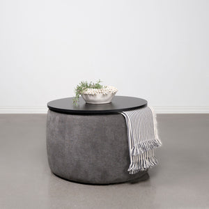 English Elm Reeves Plush Grey Chenille Round Lift-Top Storage Ottoman with Engineered Wood Top, Compact Elegance B062P299971