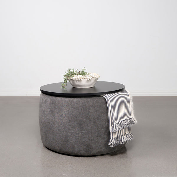 English Elm Reeves Plush Grey Chenille Round Lift-Top Storage Ottoman with Engineered Wood Top, Compact Elegance B062P299971