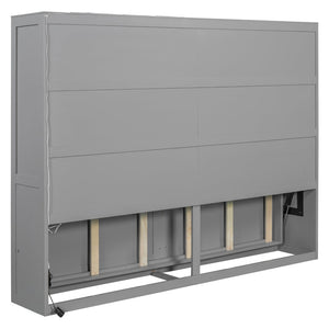English Elm Queen Murphy Wall Bed with Led Lighting Modern Cabinet Style for Small Spaces LP000973AAE