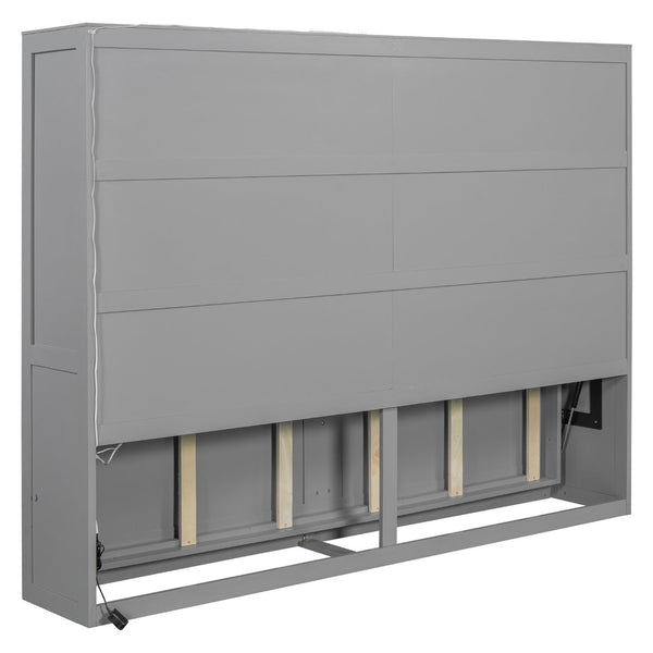 English Elm Queen Murphy Wall Bed with Led Lighting Modern Cabinet Style for Small Spaces LP000973AAE
