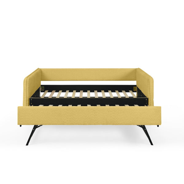 English Elm Full Size Boucle Daybed with Pop up Trundle Tufted Upholstered Sofa Sleeping Yellow W1413S00177