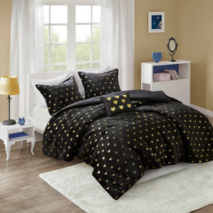 English Elm 3 Pcs Twin/Twin Xl Metallic Plush Comforter Set - Luxurious Black And Gold Glam Bedding Ensemble B035P319891