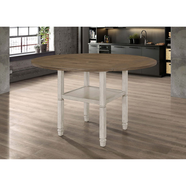 English Elm Bentley Rustic Cream Round Extension Dining Table with Base Shelf, Farmhouse Charm & Weathered Finish B062P331051