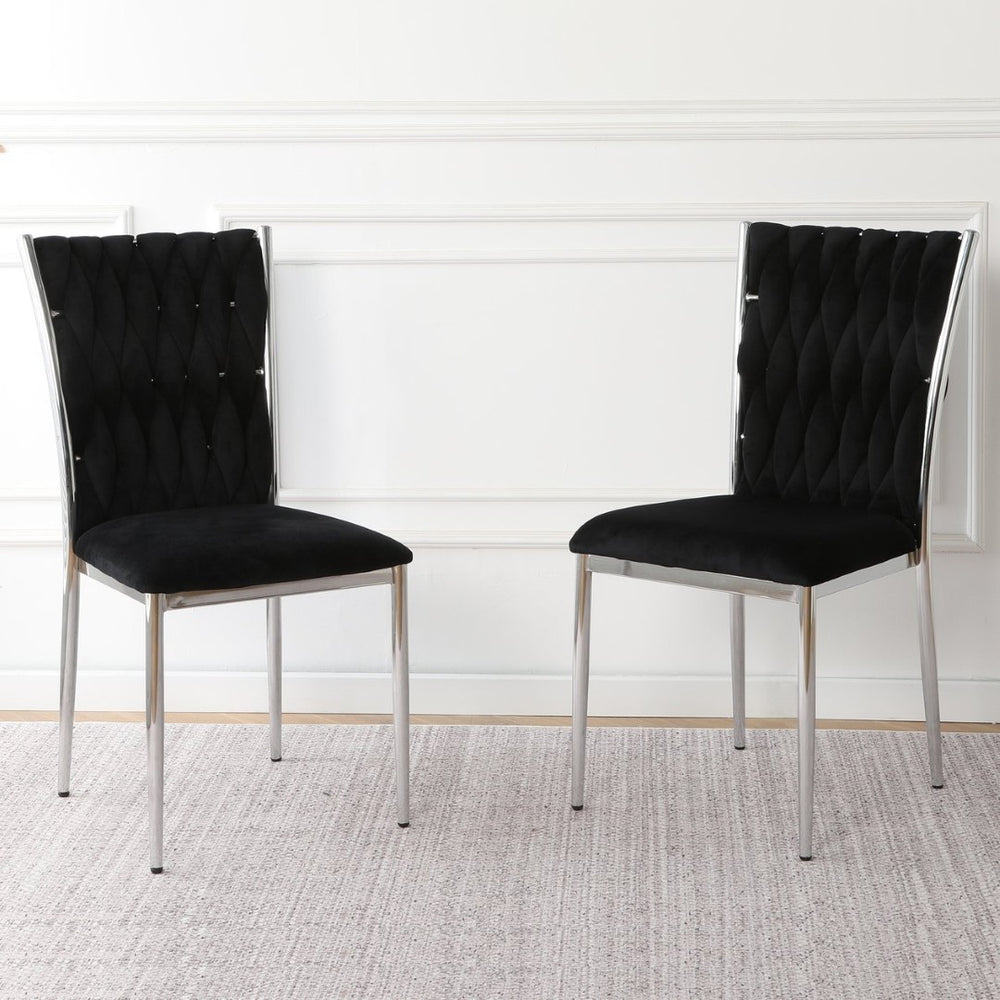 English Elm Modern Velvet Upholstered Dining Chairs Set of 2 with Electroplated Legs for Kitchen Black W210P301596