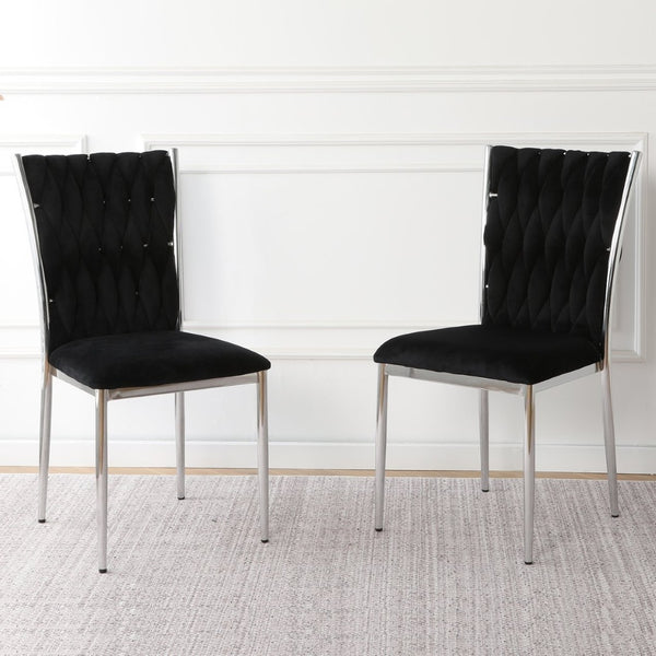 English Elm Modern Velvet Upholstered Dining Chairs Set of 2 with Electroplated Legs for Kitchen Black W210P301596