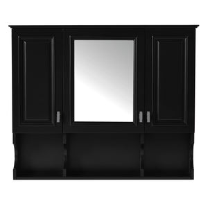 English Elm 35'' Modern Wall-Mounted Medicine Cabinet with Mirror, Hidden Storage and Open Shelves for Bath Black N710P209443B