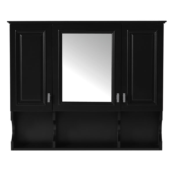 English Elm 35'' Modern Wall-Mounted Medicine Cabinet with Mirror, Hidden Storage and Open Shelves for Bath Black N710P209443B