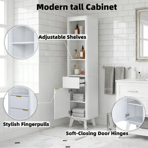 English Elm 68" Tall Fluted Freestanding Storage Cabinet with Drawer and Adjustable Shelf for Bathroom White N817P375218W