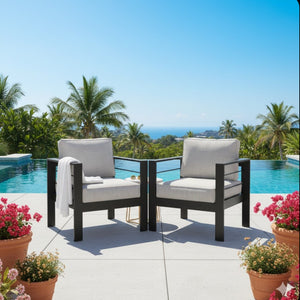 English Elm 2-pack Outdoor Cast Aluminum Armchairs with Uv Resistant Olefin Cushions for Patio Black+ Gray B082P454993