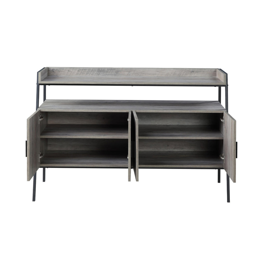 English Elm 52-Inch TV Stand Gray Oak & Black - Trapezoid Metal Frame, 2 Cabinets + Open Shelf for Media B016P317150