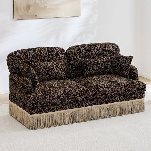 English Elm Comfy Chenille Leopard Print Loveseat with Tassel Trim Modular Sectional for Living Room Brown W5656S00010