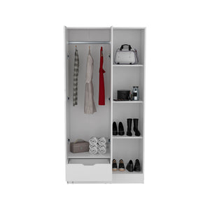 English Elm Memphis Wardrobe Armoire with Double Doors, Built-In Rod, Four Shelves & Spacious Lower Drawer White 40 L x 23 W x 3 H B200S00285