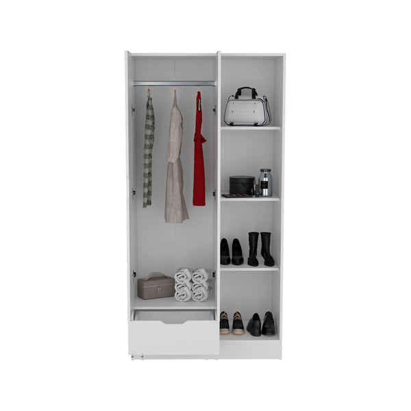 English Elm Memphis Wardrobe Armoire with Double Doors, Built-In Rod, Four Shelves & Spacious Lower Drawer White 40 L x 23 W x 3 H B200S00285
