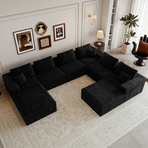 English Elm 141.73*106.3"modular Sectional Sofa 8 Piece Plush Corduroy Cloud Couch for Living Room W3819S00145