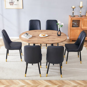 English Elm Table Modern Extendable Dining Set With 6 Comfortable Pu Chairs & Sturdy Metal Legs For Gatherings W1151S03935-GIGA