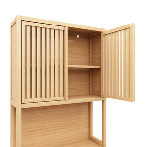 English Elm 72-foot-tall, bamboo double-door storage cabinet in natural finish with drawers, eco-friendly high-capacity organizer for bedroom, bathroom, dining, living rooms W2207P242502