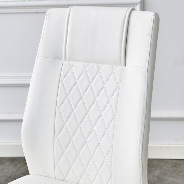 English Elm Table 5-Piece Set: Elegant White Marble Round Dining Table With Gold Legs & 4 Pu Upholstered Chairs W1151S02491-GIGA