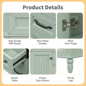 English Elm 36 Inch Bathroom Vanity with Ceramic Sink, Durable MDF & Solid Wood Frame, Soft-Close Doors, Luxe Handles, Ample Organized Storage, Modern Freestanding Design Green N725P314034F