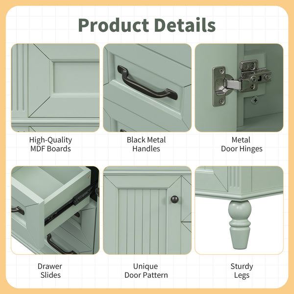 English Elm 36 Inch Bathroom Vanity with Ceramic Sink, Durable MDF & Solid Wood Frame, Soft-Close Doors, Luxe Handles, Ample Organized Storage, Modern Freestanding Design Green N725P314034F