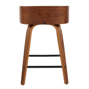 English Elm Maya 24" Mid-Century Counter Stool Set of 2 — Walnut Bent Wood, Cream Fabric, 360° Swivel & Footrest B202S00079