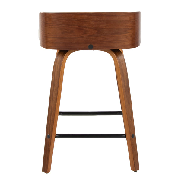 English Elm Maya 24" Mid-Century Counter Stool Set of 2 — Walnut Bent Wood, Cream Fabric, 360° Swivel & Footrest B202S00079