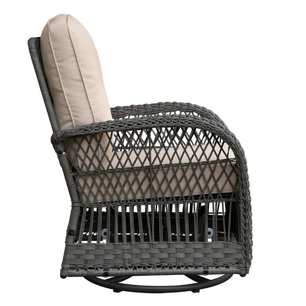 English Elm 3 Piece Outdoor Wicker Bistro Set with Swivel Rockers and Tempered Glass Table W1889P494796