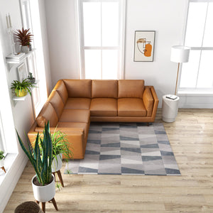 English Elm Erman Genuine Leather Sectional Sofa with Chaise and Mid-century Dowel Legs B183S00113
