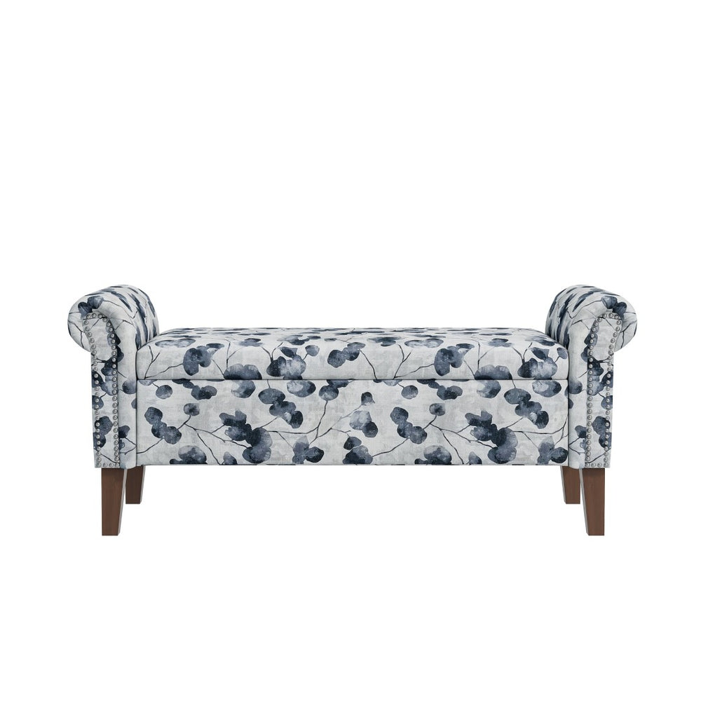 English Elm Wallen Floral Upholstered Storage Ottoman Bench with Nailhead Trim and Wood Legs B127P278175
