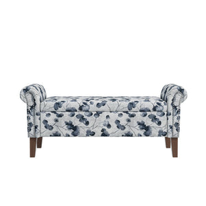 English Elm Wallen Floral Upholstered Storage Ottoman Bench with Nailhead Trim and Wood Legs B127P278175