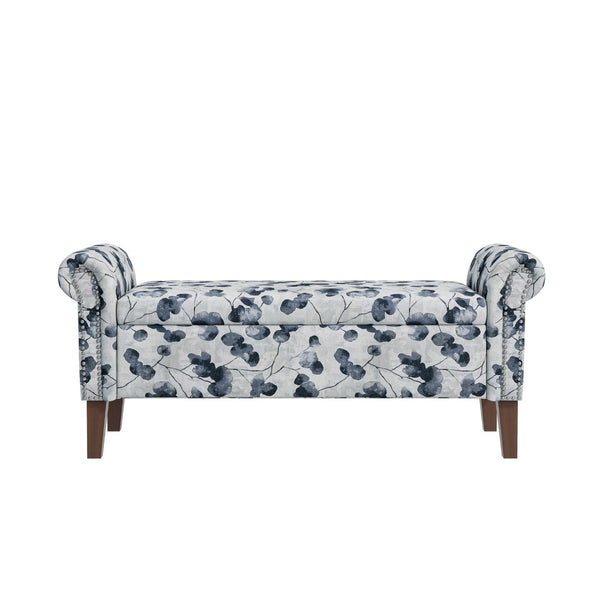 English Elm Wallen Floral Upholstered Storage Ottoman Bench with Nailhead Trim and Wood Legs B127P278175