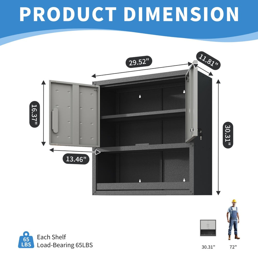 English Elm Heavy Duty Wall Mounted Steel Cabinet Locking Lift Door Garage Workshop Storage T2398P236505
