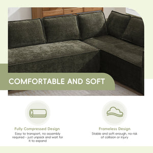 English Elm 129.5" Minimalist Modular Sectional Sofa – Wrinkle-Resistant Chenille, No-Assembly L-Shape Comfort and Flexibility Green N723S9685F