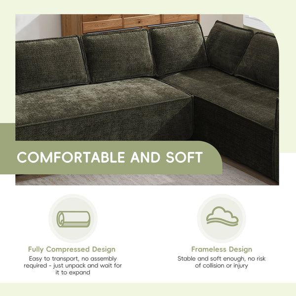 English Elm 129.5" Minimalist Modular Sectional Sofa – Wrinkle-Resistant Chenille, No-Assembly L-Shape Comfort and Flexibility Green N723S9685F